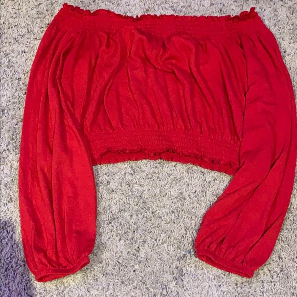 cropped long sleeve off the shoulder